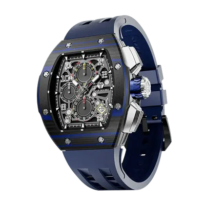 TSAR BOMBA Men's Quartz Watch | Blue | Atomic TB8214 | Carbon Fiber Bezel | Luxury Sport Watch | 50M Waterproof Sapphire Glas...