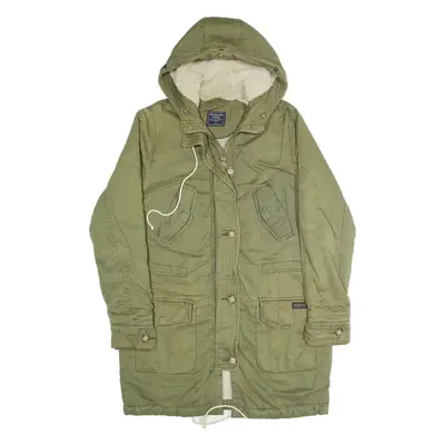 ABERCROMBIE & FITCH Sherpa Lined Womens Parka Coat Green Hooded S