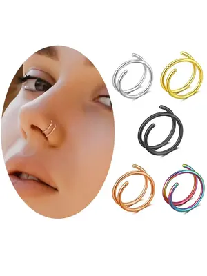 Unisex Cute Twist Design Nose Ring/ Lip Ring/ Earrings (5pcs/set), Stainless Steel Piercing Nose Ring & Lip Ring, Fashionable...