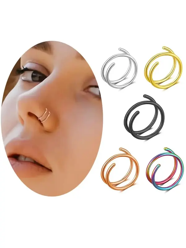 Unisex Cute Twist Design Nose Ring/ Lip Ring/ Earrings (5pcs/set), Stainless Steel Piercing Nose Ring & Lip Ring, Fashionable...