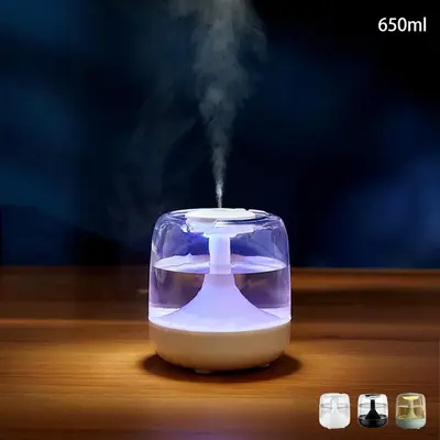 650ml Colorful Transparent Humidifier, Durable and Sturdy Humidifier with Spraying Mode, 7 Color USB Powered Night Light for...