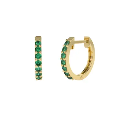 10K Gold Emerald Huggie Hoop Earrings