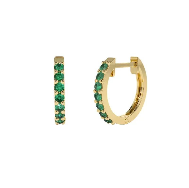 10K Gold Emerald Huggie Hoop Earrings