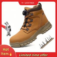 SAFETREK Men's Steel Toe High Top Work Boots, Comfortable & Wear-resistant Buttons, Elastic & Versatile Safety Shoes for All ...