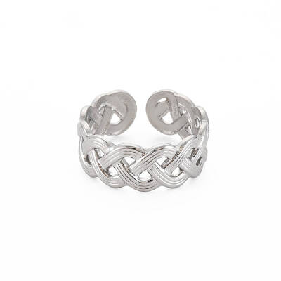 Non-Tarnish 304 Stainless Steel Wave Wrap Open Cuff Ring for Women