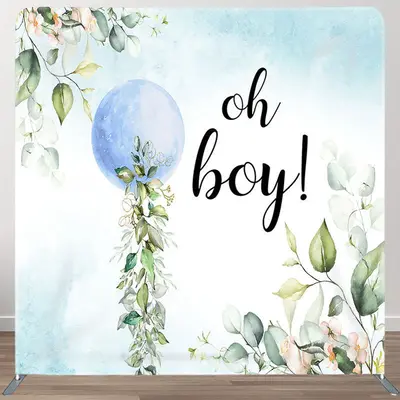 Oh Boy Blue Ball Fabric Backdrop Cover for Baby Shower - Aperturee