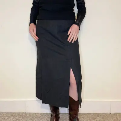 La Madeleine Maxi Skirt - 29W UK 10 Grey Wool Blend