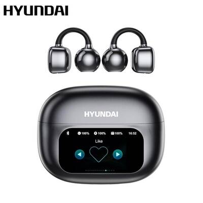 HYUNDAI C02 Clip-On Wireless Headphones with Bluetooth 5.4 Full-Color Touch Screen Electronic Audio Earbud Headset for M