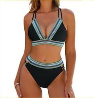 Blooming Jelly V Neck Crisscross Back Bathing Suit Womens High Waisted Color Block Two Piece Bikini Sets Outdoorfun FathersDa...