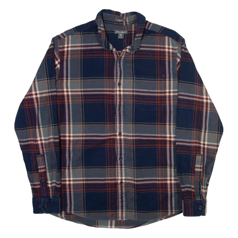EDDIE BAUER Mens Flannel Shirt Grey Check Long Sleeve M
