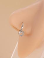 Rhinestone Heart Decor Nose Ring for Gift, Elegant Body Jewelry for Women & Girls, Elegant All-match Fashion Accessories for ...