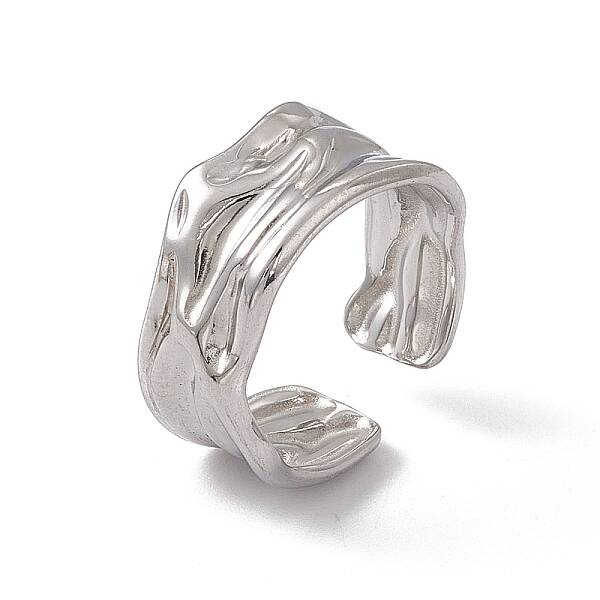 Non-Tarnish 304 Stainless Steel Twist Wave Open Cuff Ring for Women