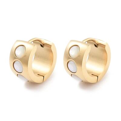 Ion Plating(IP) 304 Stainless Steel & Natural Shell Huggie Hoop Earrings for Women