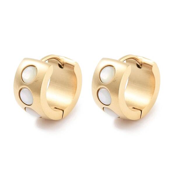 Ion Plating(IP) 304 Stainless Steel & Natural Shell Huggie Hoop Earrings for Women
