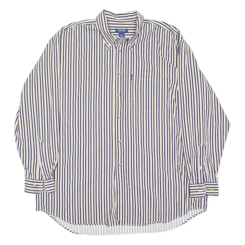 IZOD Shirt White 90s Striped Long Sleeve Mens XL