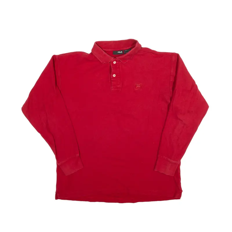 FILA Polo Shirt Red Long Sleeve Mens L