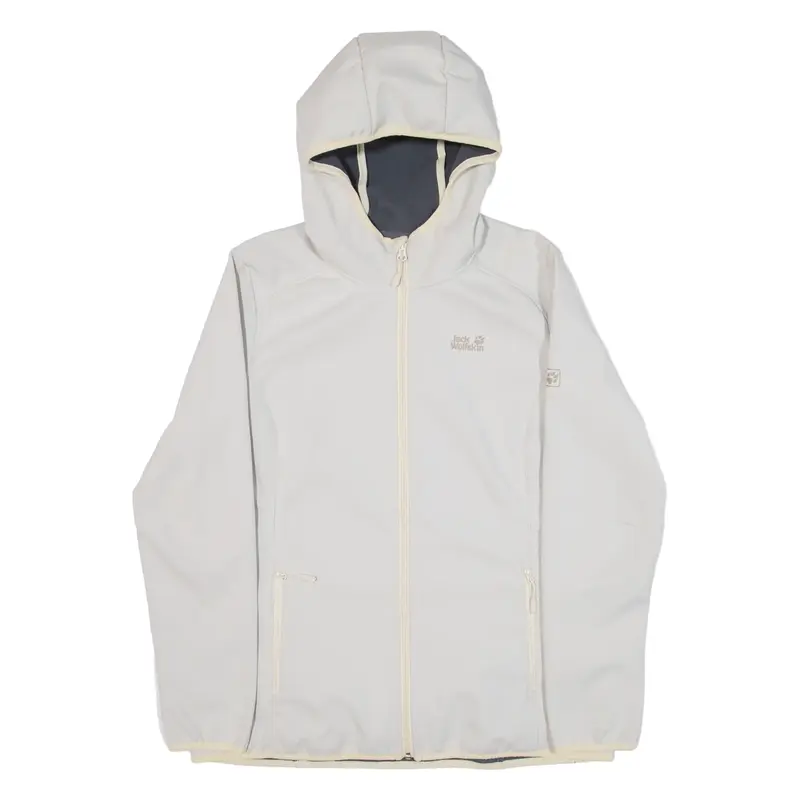 JACK WOLFSKIN Fleece Lined Womens Rain Jacket Grey Hooded UK 14