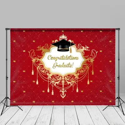 Red Gold Graduation Ceremony Photos Studio Backdrop - Aperturee