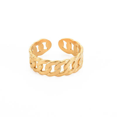 Ion Plating(IP) 304 Stainless Steel Curb Chain Open Cuff Ring for Women