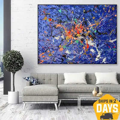 Abstract Purple Oil Painting Modern Colorful Wall Art Original Blots Style for Home Decor | PURPLE SPLASH 46"x60"