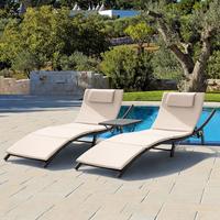【Springtok】Homall 3 Pieces Patio Chaise Lounge Chair Sets Outdoor Beach Pool PE Rattan Reclining Chair with Folding Table...