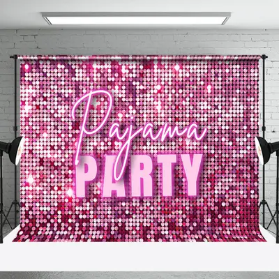 Hot Pink Sequins Sparkle Neon Pajama Party Backdrop