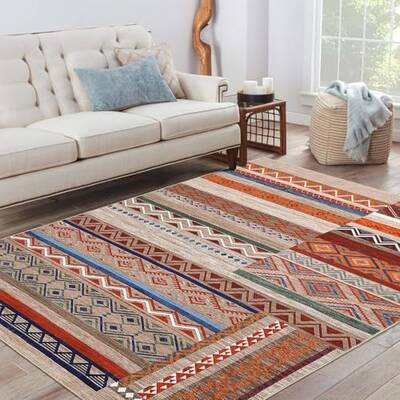 Garvee Area Rug 6x9 Southwestern Washable Rugs for Living Room Distressed Vintage Area Rug for Bedroom Xmas Geometric Patchwo...