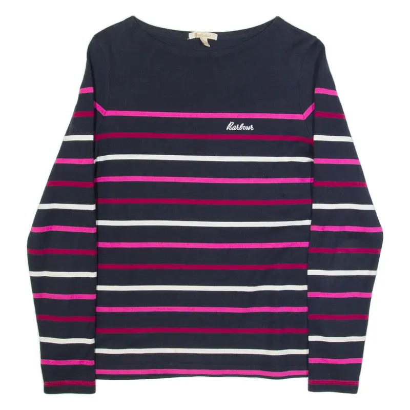 BARBOUR Hawkins Womens Patterned Jumper Blue Striped Tight Knit UK 8