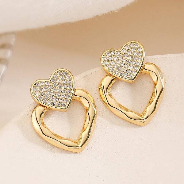 Brass Micro Pave Clear Cubic Zirconia Stud Earrings