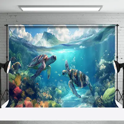 Underwater Sea Turtle Plant Natural Scenery Backdrop