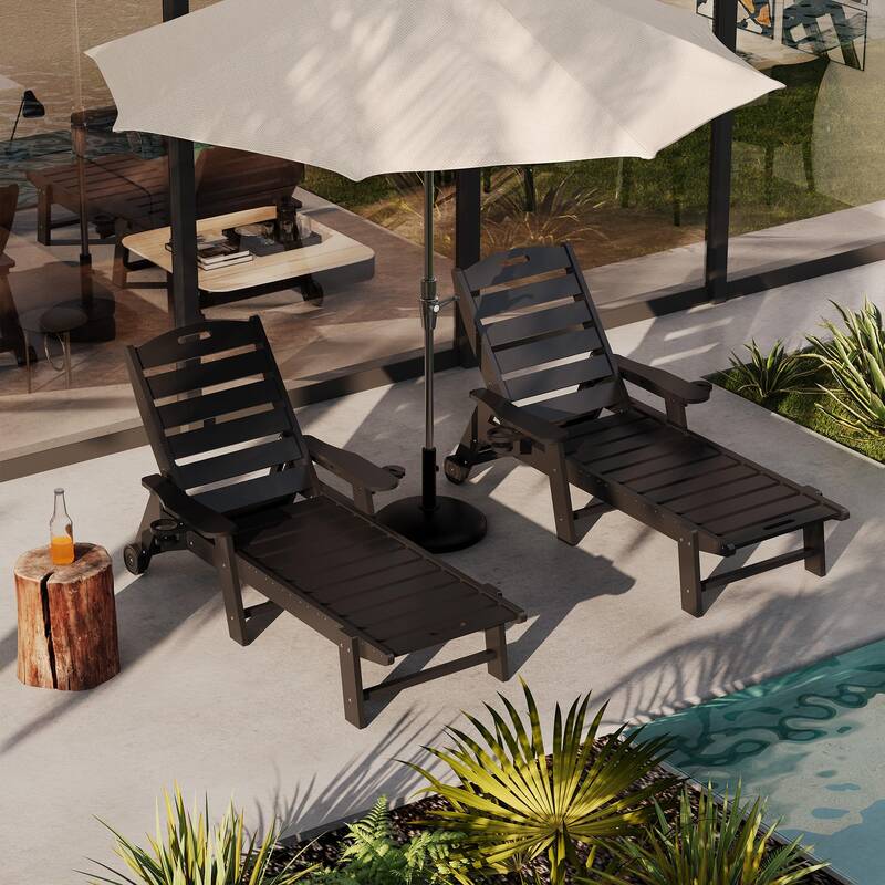Garvee Outdoor HDPE Chaise Lounge with Rolling Wheels, 5-Position Adjustable Backrest, Oversized Comfort, Durable HDPE, Cup H...