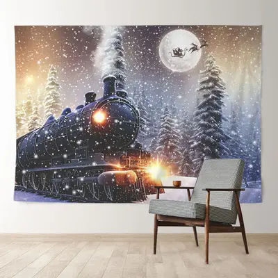 Aperturee Train Light Snowy Forest Moon Eve Winter Backdrop