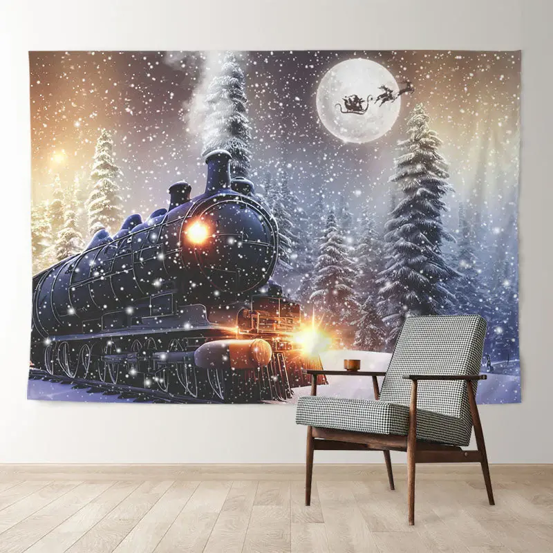 Aperturee Train Light Snowy Forest Moon Eve Winter Backdrop