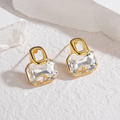 304 Stainless Steel Micro Pave Clear Cubic Zirconia Stud Earrings