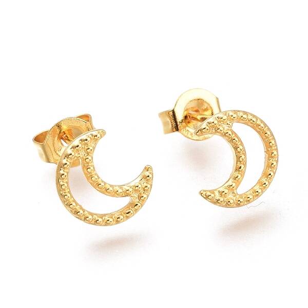 304 Stainless Steel Crescent Moon Stud Earrings