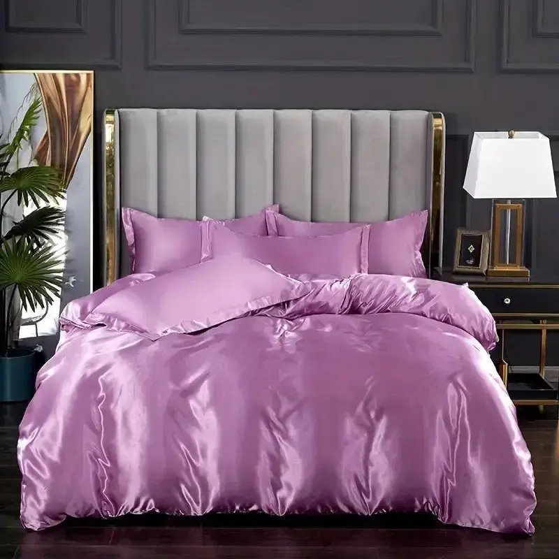 Solid Color Satin Duvet Cover Set without Filler, 1 Count Duvet Cover & 1/2 Counts Pillowcase, Soft Comfortable Bedding Set,...