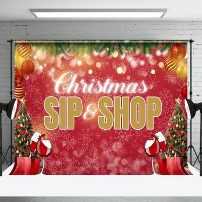 Aperturee Red Festive Sip Shop Bokeh Merry Christmas Backdrop - Aperturee