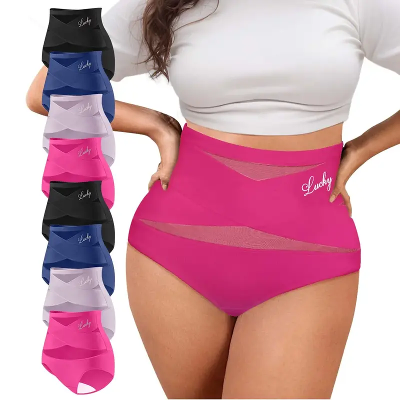 MORELECT High Waisted Letter Print Underwear,4/6/8 Pcs Cross Support Panties for Women,Breathable Underwear for Women, All Se...