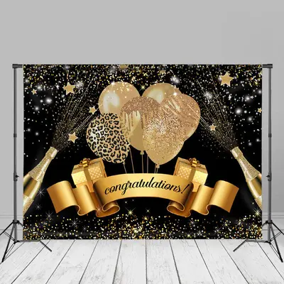 Gift Boxes Champagne Glitter Black Grad Photo Backdrop - Aperturee