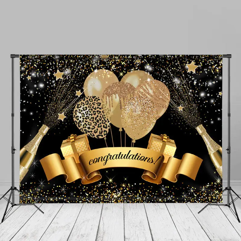 Gift Boxes Champagne Glitter Black Grad Photo Backdrop - Aperturee