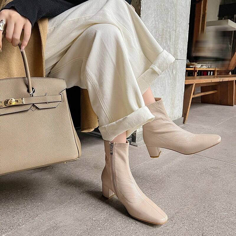 CHIKO Ryba Square Toe Block Heels Ankle Boots