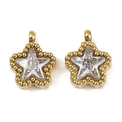 304 Stainless Steel Micro Pave Cubic Zirconia Charms