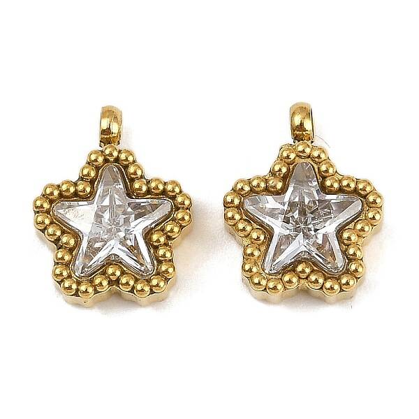 304 Stainless Steel Micro Pave Cubic Zirconia Charms
