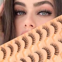 Natural Curling Wispy Cat Eye Faux Lashes Strip Lashes, 10 Pairs Reusable Lengthening and Volumizing Faux Eye Lashes for Wome...