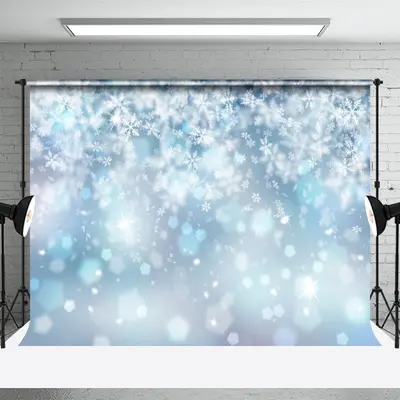 Dreamy Light Blue Snowflake Bokeh Winter Backdrop - Aperturee
