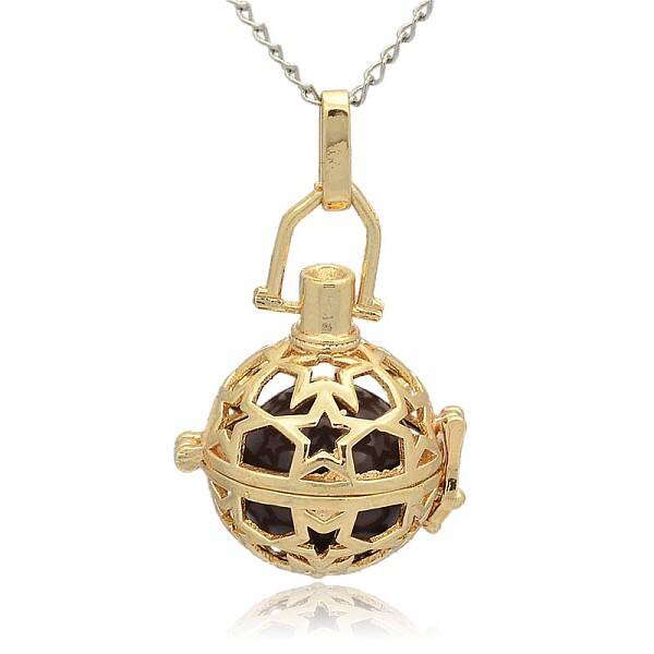 Golden Tone Brass Hollow Round Cage Pendants