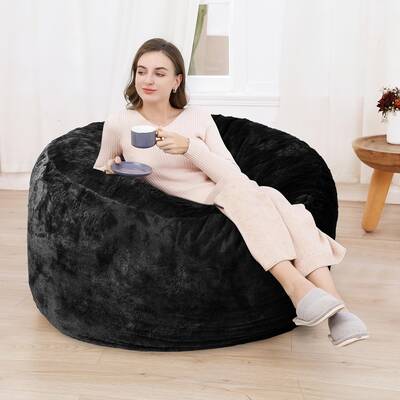 Garvee Bean Bag Chair Cover in Black (Cover Only, No Filler) - Fits Large Bean Bag Chairs, Faux Fur Sofa, and Living Room Sof...