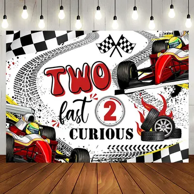 Black White Flag Race Track 2nd Birthday Backdrop - Aperturee