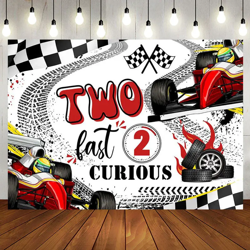 Black White Flag Race Track 2nd Birthday Backdrop - Aperturee