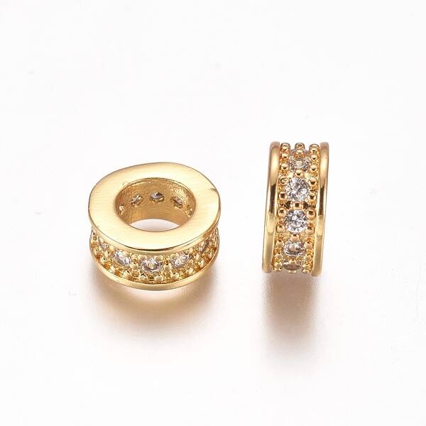 Brass Micro Pave Clear Cubic Zirconia European Beads